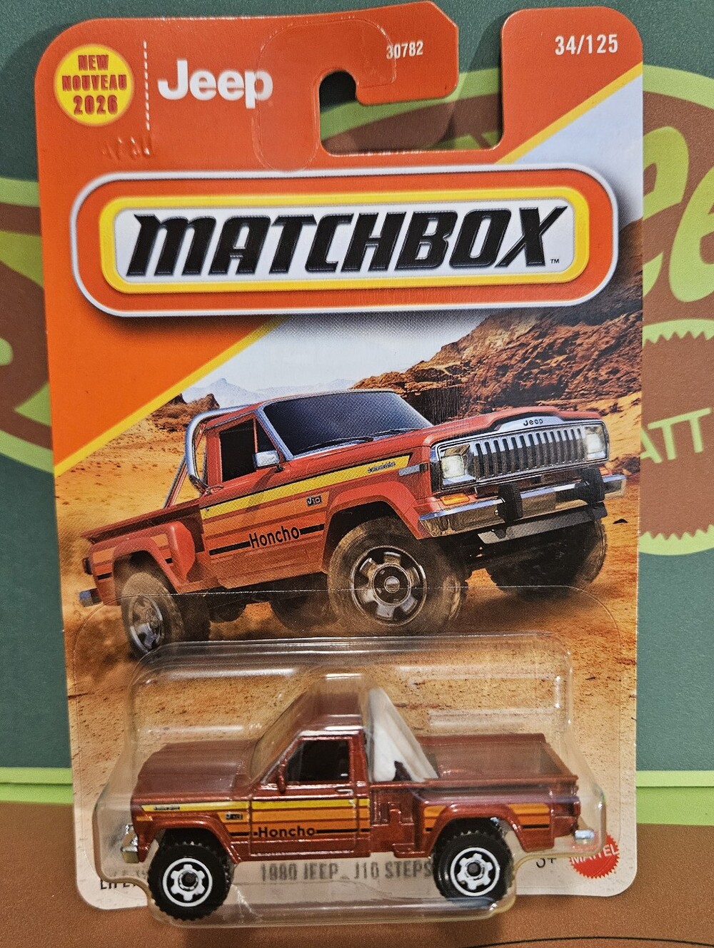 Matchbox 1980 Jeep Honcho Pickup Truck - Red with Yellow & Black Stripes